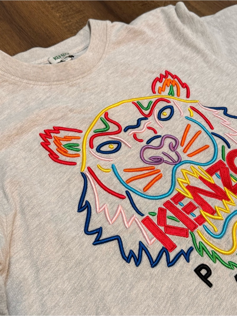 Kenzo Paris Crewneck Embroidered Tiger Colorful Sweatshirt Grey Small